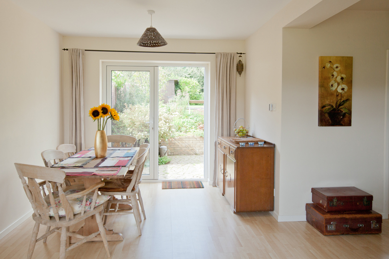 light and spacious dining room at The Pink House Lulworth holiday home accomodation in Dorset 