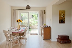 light and spacious dining room at The Pink House Lulworth holiday home accomodation in Dorset