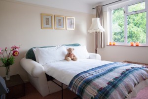 double sofa bedroom sleeps an extra 2 guests at The Pink House Lulworth