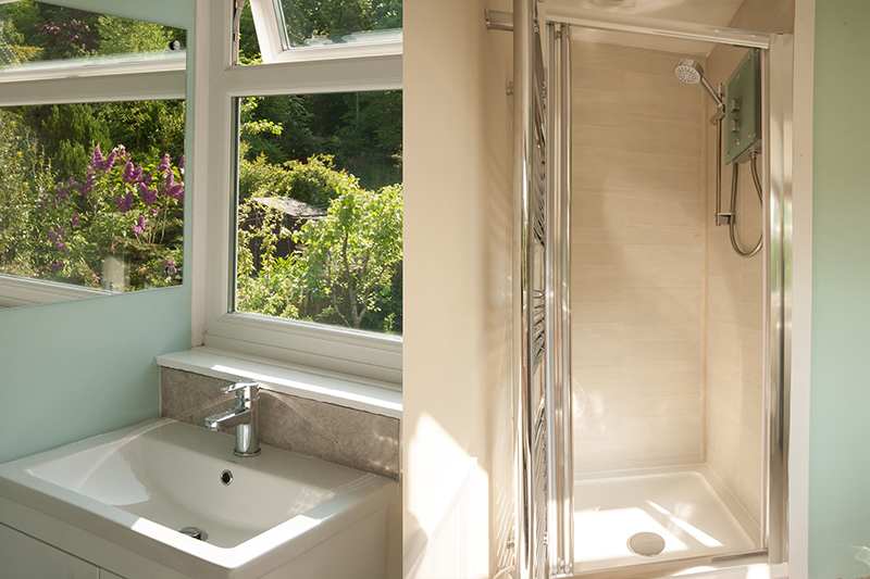 bathroom with a view at The Pink House Lulworth self catering accommodation Dorset